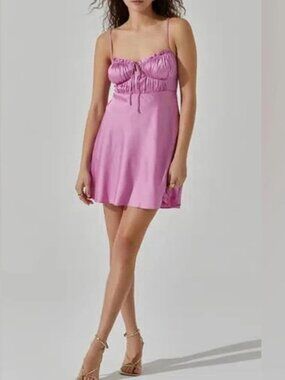ASTR The Label Ellison Satin Mini Dress in Orchid Pink Y2K Babydoll Size M